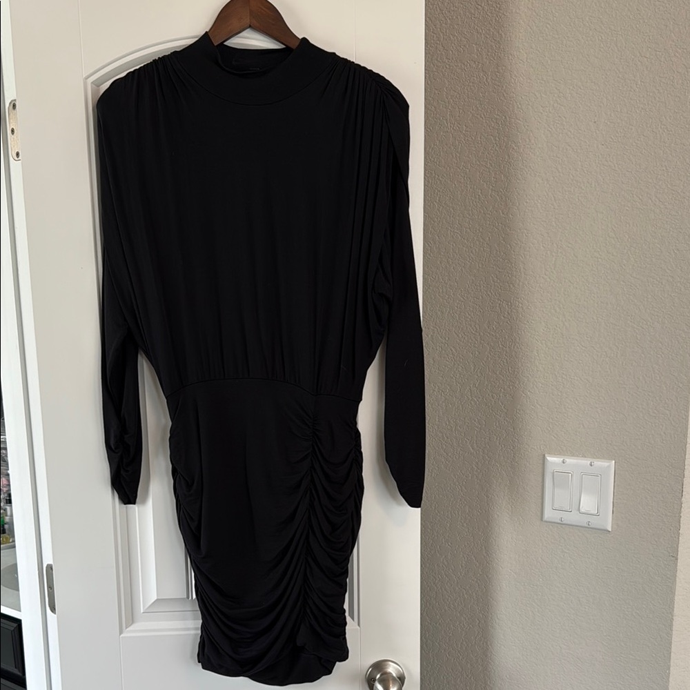 JLUXLABEL Black Asymmetrical Ruched Bodycon Dress